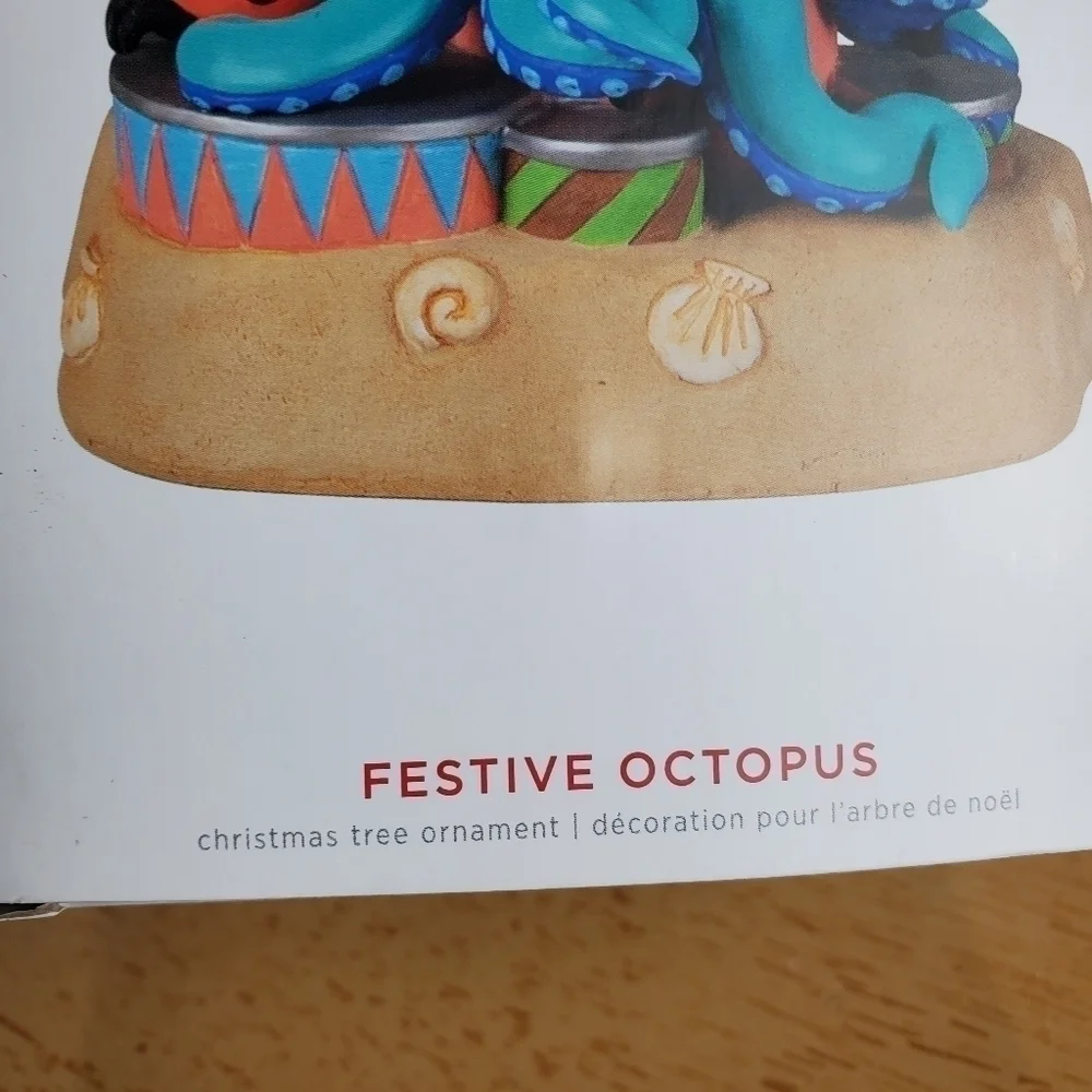 New Open Box Hallmark Keepsake 2022 Festive Octopus Christmas Musical Ornament
